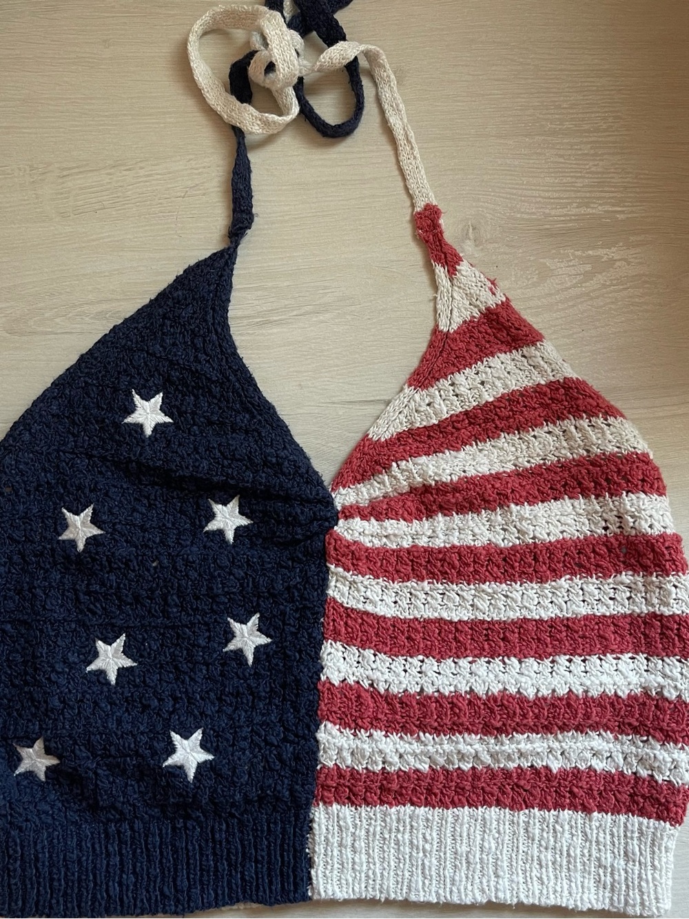Crochet American Flag Halter Top - Red, White & Blue